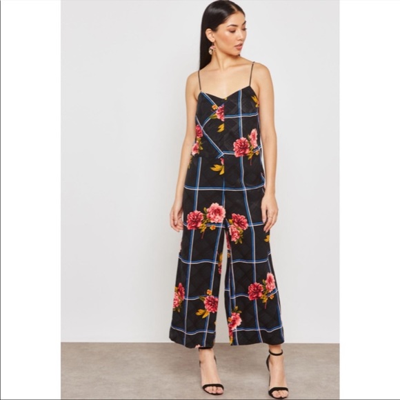 Topshop Pants - Topshop Check Floral Wide Leg Jumpsuit sz 10